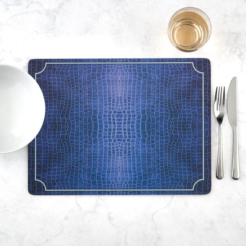 Pimpernel Blue Croc Leather Placemats, Set of 4 â€“ (15.7" x 11.7") Cork-Backed Table Mats with 5mm Padding, Decorative Navy Crocodile Design, Heat & Stain Resistant Dining Accessories - Image 2